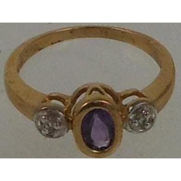 Vintage 10K Gold Natural Diamond Purple Amethyst Ring Size 6.5 NOS 8mm 2.2grams - Picture 1 of 9